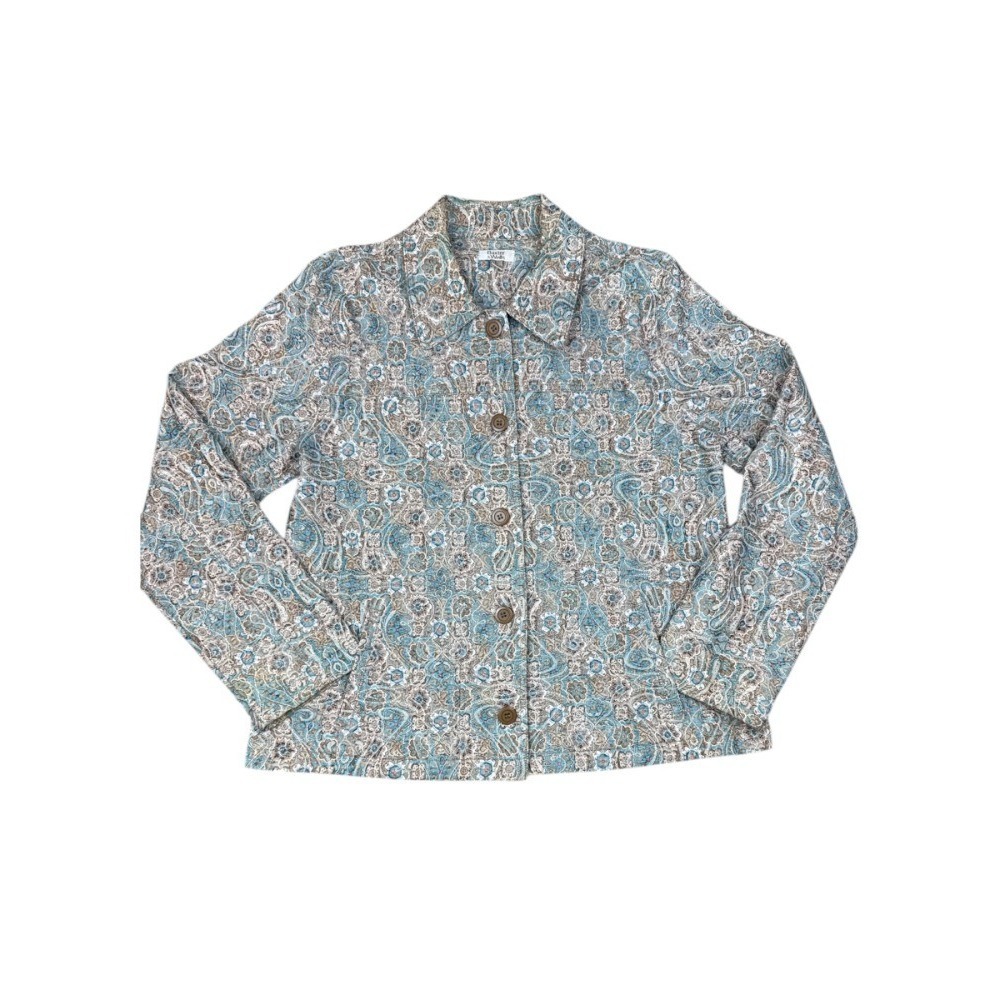 Baxter & Wells Women's Large Blue Brown Paisley Button Front Jacket Coat